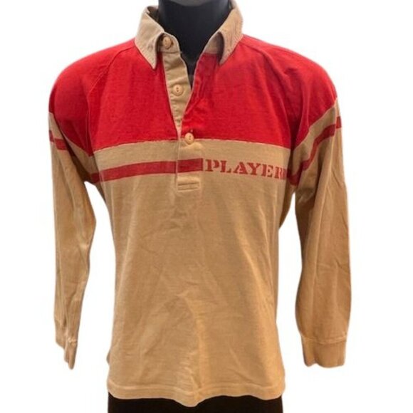 Vintage 1980 A. Smile Men Long Sleeve “Player” Polo in Tan and Red – Size XL - Picture 1 of 8